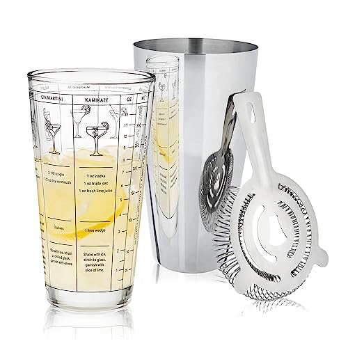 True 3-Piece Barware Set for Mixed Drinks and Cold Brew Cocktails, Includes Cocktail Shaker Tin, Cocktail Mixing Glass wit...