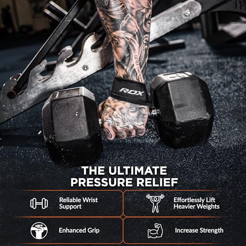 RDX Lifting Straps for Weightlifting –100% Cotton Heavy Duty Gym Wrist Strap with 5MM Neoprene Padding, 60CM Anti-Slip Han...