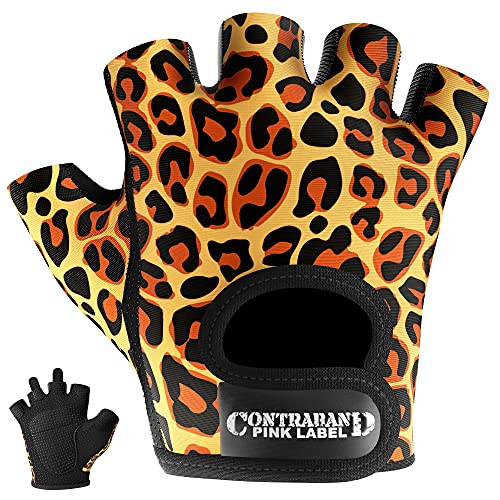 Contraband Pink Label 5297 Womens Design Series Leopard Print Lifting & Rowing Gloves (Pair) - Lightweight Vegan Medium Pa...