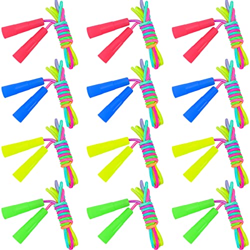 Kids Jump Rope,12 Pack Rainbow Jump Rope Set,7.2 Ft Adjustable Skipping Rope,Durable Jump Ropes with Plastic Handles,Vibra...