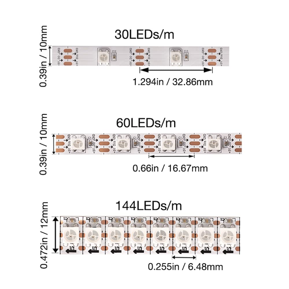 Adresuno Ws2811 Ic Led Strip 60Pixels/M 16.4Ft 300Leds Non-Waterproof White Pcb Model Aqyc-211214-7