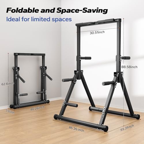 Foldable Pull Up Bar Free Standing, Strength Training Pull-up Bars Adjustable Pull Up Station, Power Tower Pull Up Bar Mul...