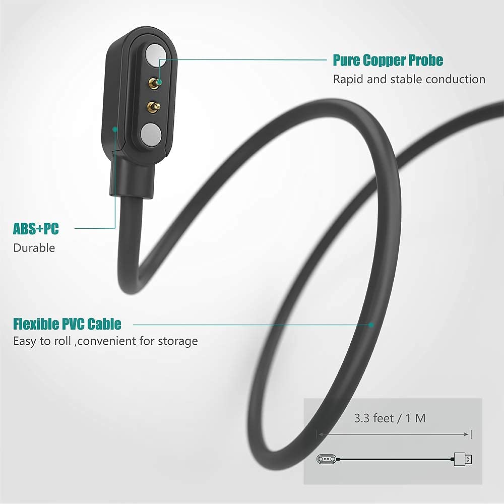 Compatible For Lige Smart Watch Charger, Magnetic Usb Replacement Charging Cable Compatible With Lige Smart Watch (2 Pack-Black+