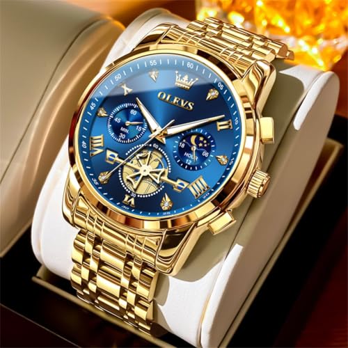 OLEVS Men Silver Watches,Men's Stainless Steel Chronograph Watch,Man Analog Quartz Big Face Male Watches Luxury Waterproof...