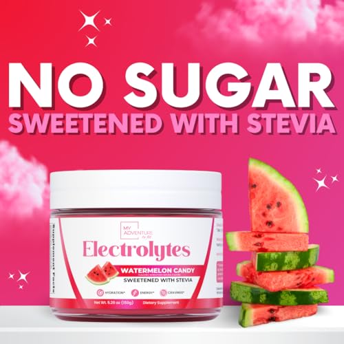 Watermelon Candy Electrolytes Powder – Sugar-Free Hydration Drink Mix with 623 mg Potassium – Clean Ingredients – Vegan, K...