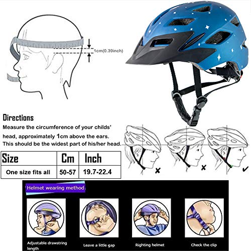 Kids Bike Helmet,Bavilk Kids Boys Girls Bike Helmets with LED Light Detachable Visor Children Youth Teen Multi-Sport for S...