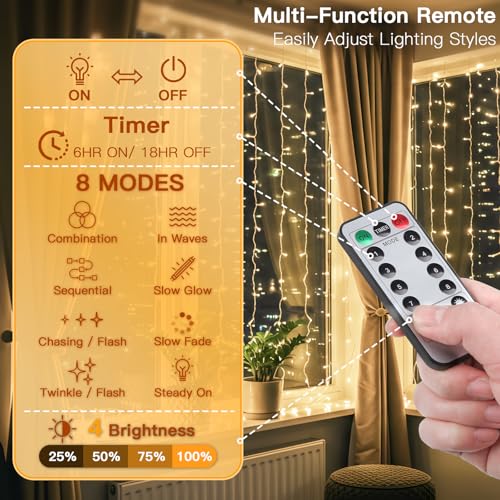 suddus Curtain Lights for Bedroom, 150 Led Hanging String Light Outdoor, Fairy Curtain Lights Indoor for Christmas, Dorm, ...