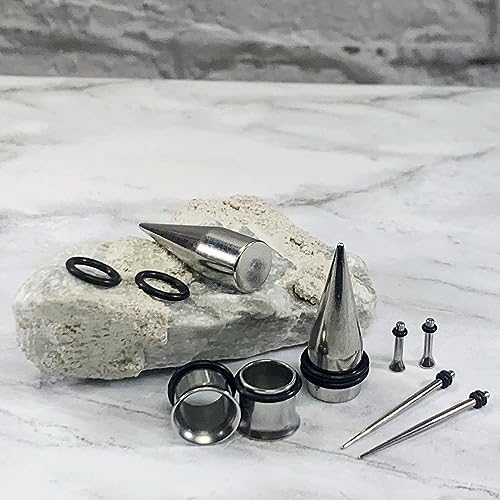 BodyJ4You 37PC Ear Stretching Kit - Beginner Gauges 14G-00G Starter Set - Aftercare Balm Wax - Steel Tapers Single Flare P...