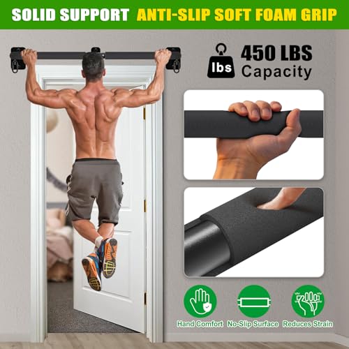 SELEWARE Heavy Duty Wall Mount Pull Up Bar, 450LB Capacity Joist Mount Chin Up Bar for Doorway, Sturdy Steel Construction,...