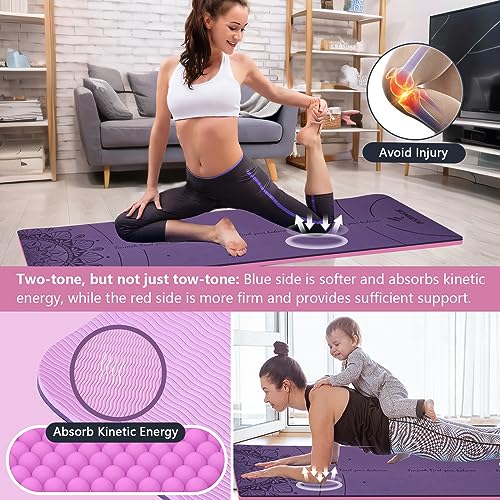 Yoga Mat Extra Thick 9MM, High Density Exercise Mats Non Slip for Home Workout, Pilates Mat with Strap for Women Men, Eco ...
