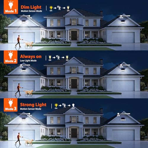 WdtPro Solar Lights Outdoor Flood Light, 3500LM Bright Motion Sensor Outdoor Lights, 3 Heads & Upgrade Glass Panel, LED So...