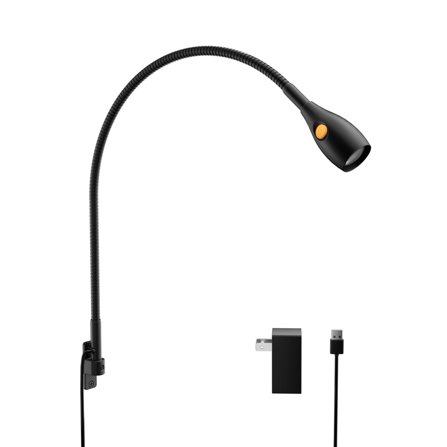 acegoo Wall Mounted Minimalist Bedside Reading Light, Wooden Headboard Mount Flexible Neck Book Light, Handy Lamp Head Switch, CRI 98+ 4000K LED, Powered by USB