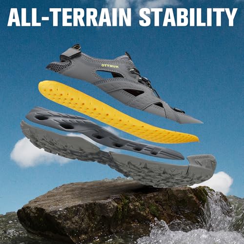 HUMTTO Men's Amphibious Closed Toe Hiking Sandals Quick-Dry Water Shoes Non-Slip Athletic Adjustable Outdoor Fisherman Bea...
