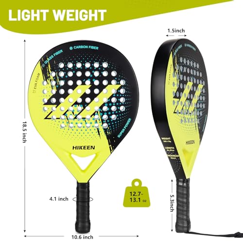 Hikeen Padel Racket Carbon Fiber Surface - EVA Memory Lightweight Paddle Racket with 3 Tennis Balls & Carry Case for Adult...