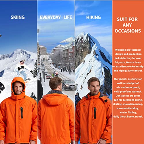 Kugnala Men's Winter Skiing Jacket Waterproof Warm Snow Fleece LiningCoat Mountain Hooded Windproof Rain Jacket S-6XL