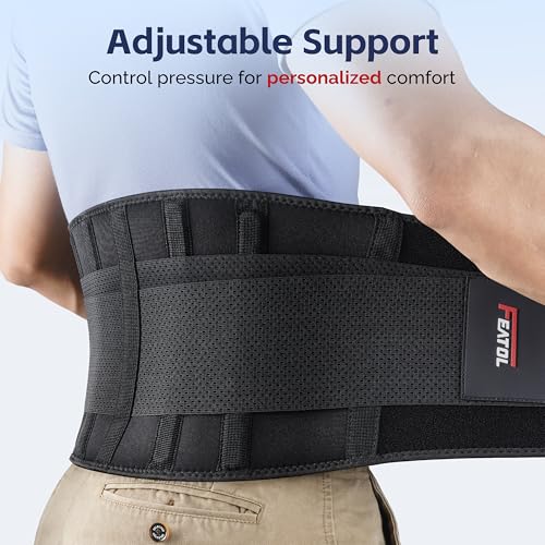 FEATOL Back Brace for Men Lower Back, Lumbar Support Belt- Back Pain, Adjustable Support Straps with Removable Lumbar Pad ...