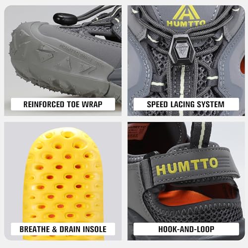 HUMTTO Men's Amphibious Closed Toe Hiking Sandals Quick-Dry Water Shoes Non-Slip Athletic Adjustable Outdoor Fisherman Bea...