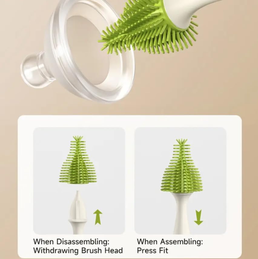 360° Rotating Silicone Bottle Cleaning Brush Set, Includes Baby Bottle Brush, Nipple Cleaner, Straw Brush and Drying Stand. (Green)