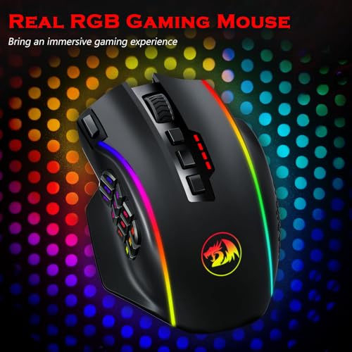 Redragon Wireless Gaming Mouse, MMO Gaming Mouse UP 16,000 DPI, 16 Macro Programmable Buttons, RGB Rechargeable with 12 Si...