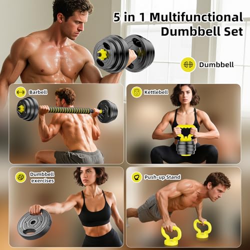 HUAYA Adjustable Dumbbell Set, 10-90lbs Free Weights with Connector – 4 in 1 Dumbbells, Barbell, Kettlebell & Push Up Stan...