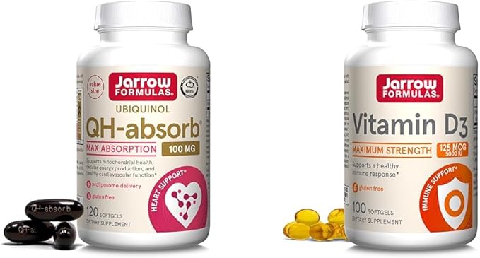 Jarrow Formulas Ubiquinol 100mg 120 Softgels & Vitamin D3 125mcg 100 Softgels Cardiovascular and Immune Support