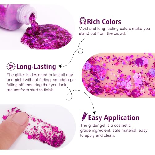 10 Colors Body Glitter,Face Glitter Makeup for Kids Women,Sparkly Chunky Hair Glitter for Eye Lip Hair Nails,Mardi Gras Gl...