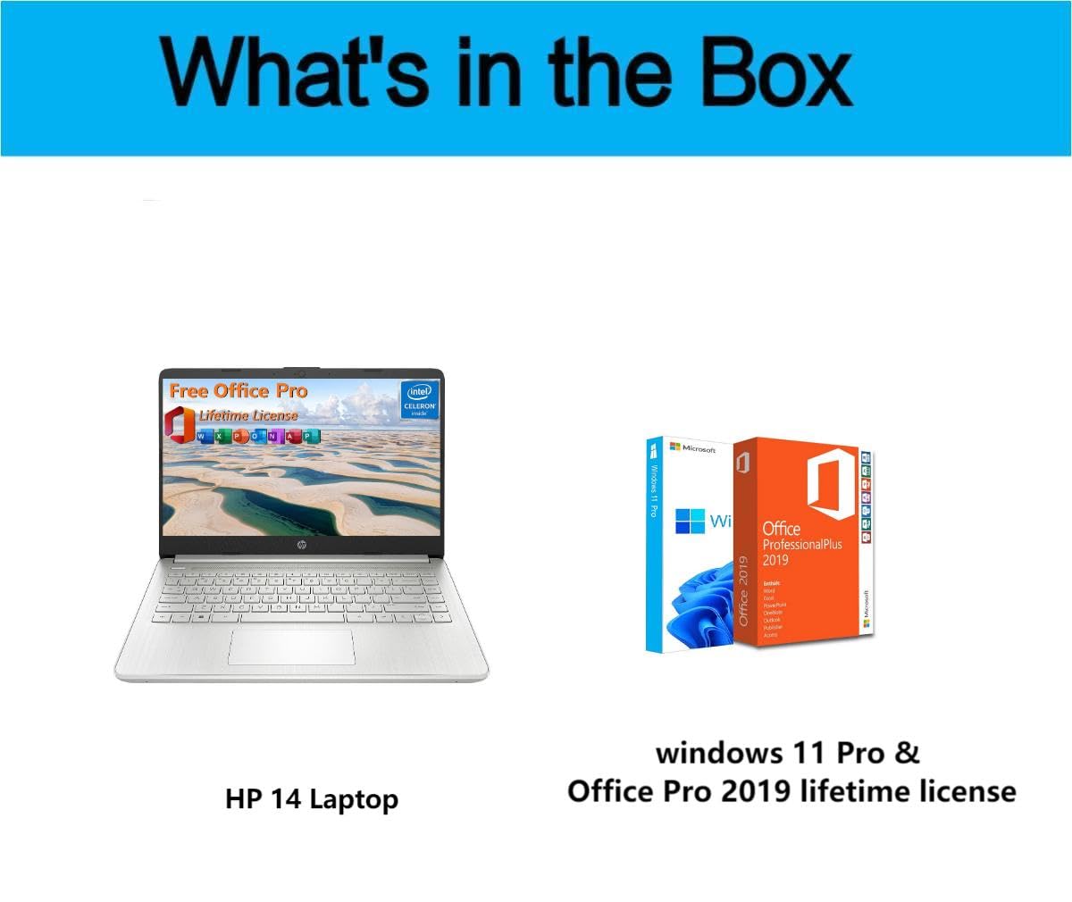 Hp 14 Inch Laptop Student Business, With Office Lifetime License & Windows 11 Pro, Intel Dual-Core N4120, 16Gb Ram, 384Gb Storag