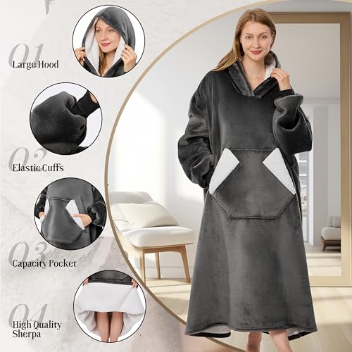 Wearable Blanket Hoodie, Sherpa Fleece Hooded Blanket, Oversized Hoodie for Adults Women Men, Cozy Blanket Sweatshirt with...