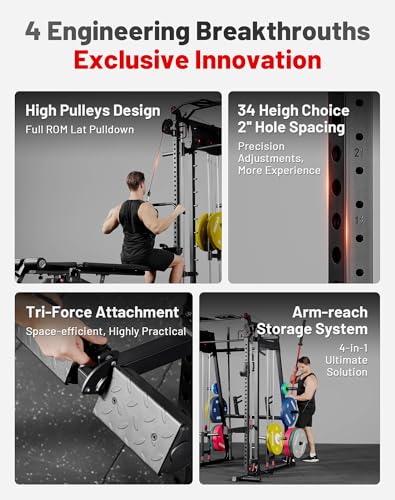 Mikolo Smith Machine, 2200lbs Squat Rack with LAT-Pull Down System & Cable Crossover Machine, Training Equipment with Leg ...