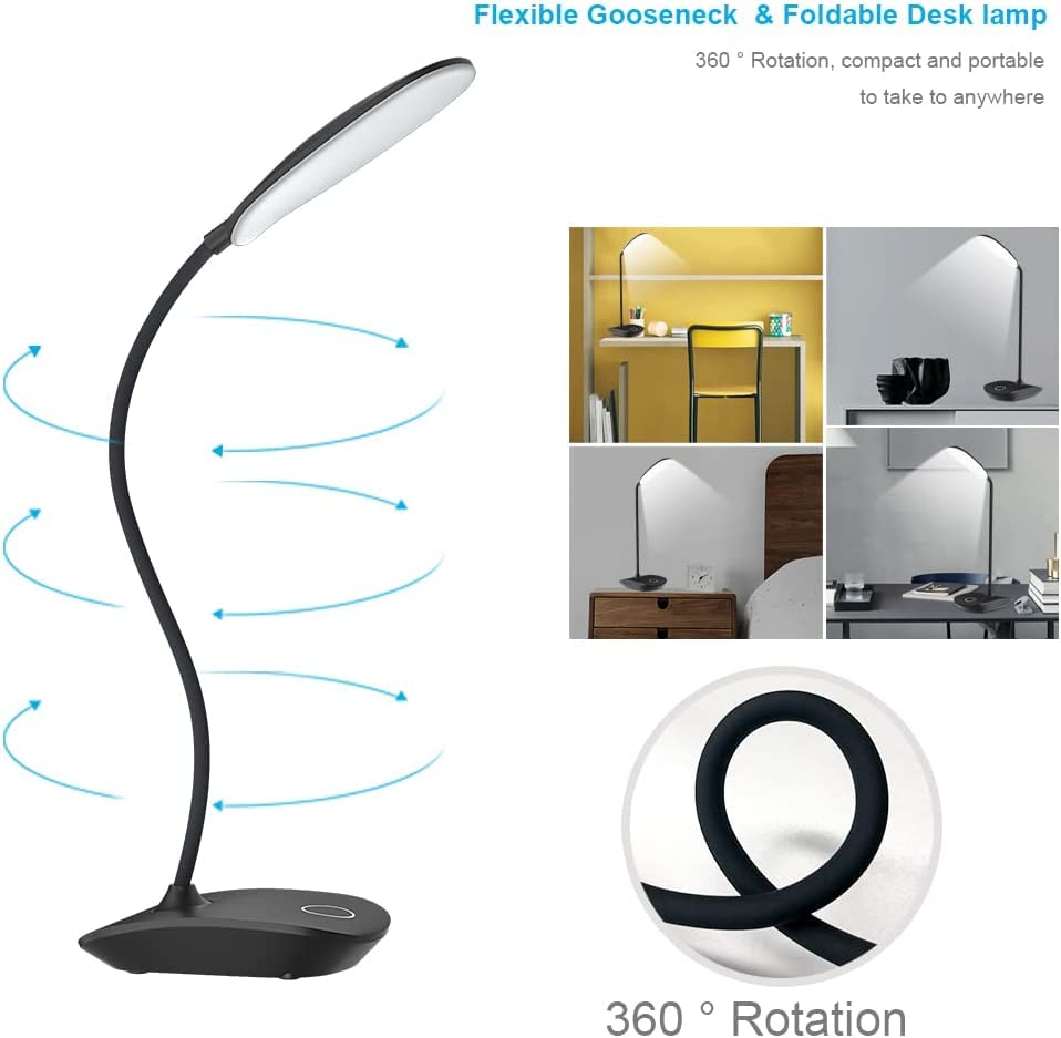 DEEPLITE LED Desk Lamp, 3 Level Brightness, Touch Control, 2 Pack, Black, Model OL-T04, Battery Operated, Flexible Gooseneck