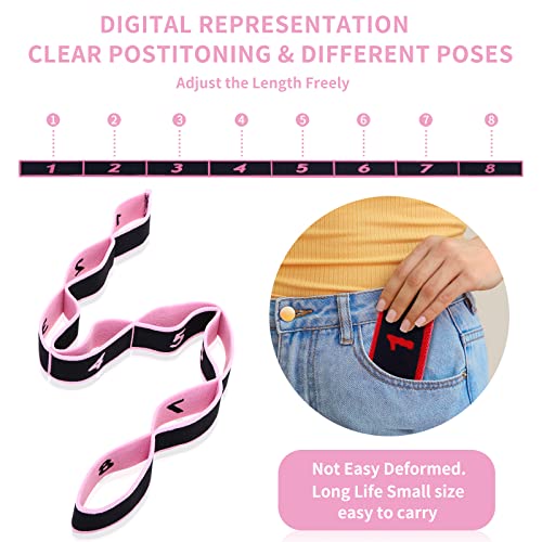 Lenwen 8 Pcs Elastic Yoga Stretching Strap 39.37 Inch Adjustable Multi Loop Stretch Strap Training Dance Stretch Band for ...
