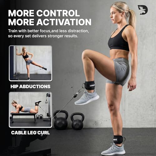 DMoose Fitness Ankle Strap for Cable Machine - One Size Fit with Premium Padding Cuffs, Ankle Bands for Working Out, Booty...