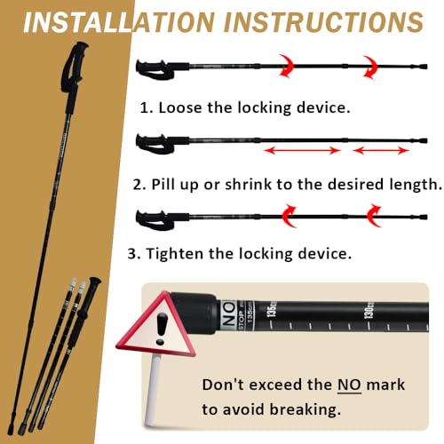 Hiking Poles - AYAMAYA Telescopic Collapsible Trekking Poles with Quick Twist Lock System - Lightweight Aluminum Alloy Tel...