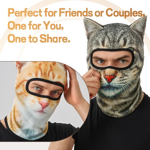 EQUNROY 2 Pack 3D Cat Ski Mask with Ears Funny Animal Balaclava for Winter Sports, Outdoor Activities, Halloween Costumes,...
