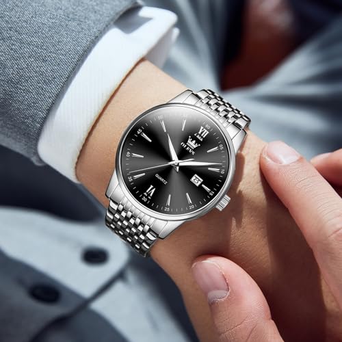 OLEVS Men's Watch,Classic Silver Watches for Men, Waterproof Stainless Steel Roman Numbers Men's Watch Easy to Read