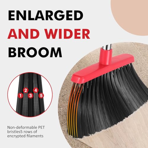Heavy Duty Broom, 55 Inch Long Handle Outdoor Large Angle Brooms, Commercial Broom for Sweeping Indoor, for Home Garage Ki...