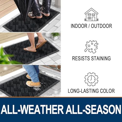OLANLY Indoor Outdoor Mat, Sturdy Natural Rubber Floor Mat, Non Slip Low Profile Waterproof Doormat, and Stain Front Door ...