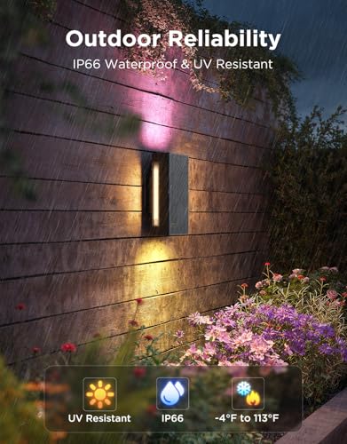 Govee Outdoor UpDown Wall Light, 2 Pack, 1200LM RGBICWW Smart Porch Lights Outdoor with 64 Scene Modes, IP66 Waterproof Wa...