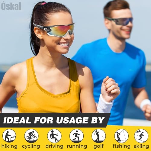 Oskal 2Pcs Running Glasses for Men – Ultra-Light & Non-Sleep Workout Glasses for Men – Sports Sunglasses Packs with Rainbo...