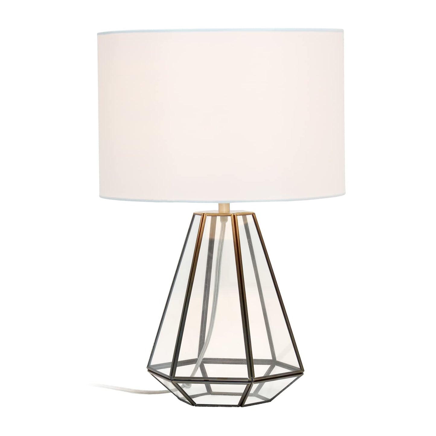 LALIA HOME Transparent Triagonal Table Lamp, Brass, 12inL x 12inW x 18.25inH, Glass/Brass, Model LHT-4009-BR