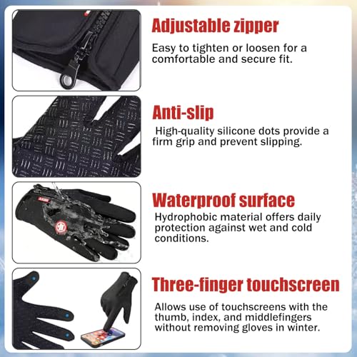ocpcrn Anti-Slip Waterproof Thermal Winter Gloves for Men and Women,Windproof Cold Weather Touch Screen Winter Sport Outdo...
