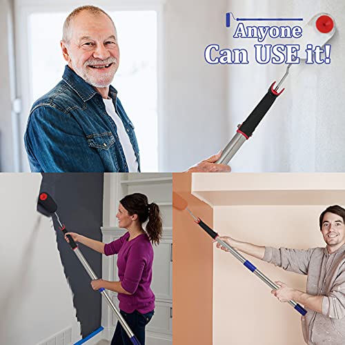 FLY HAWK Paint Roller,4 FT Brush kit Multi-Function Paint Roller kit with House Paint Roller Brush Stainless Steel Pole, N...