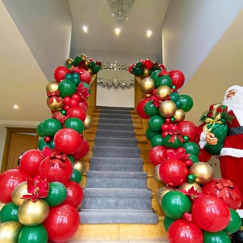 Kelfara Christmas Green Gold Balloons 50Pcs 12 inch Metallic Gold Confetti Latex Balloon Kit with Ribbons for 2026 New Yea...