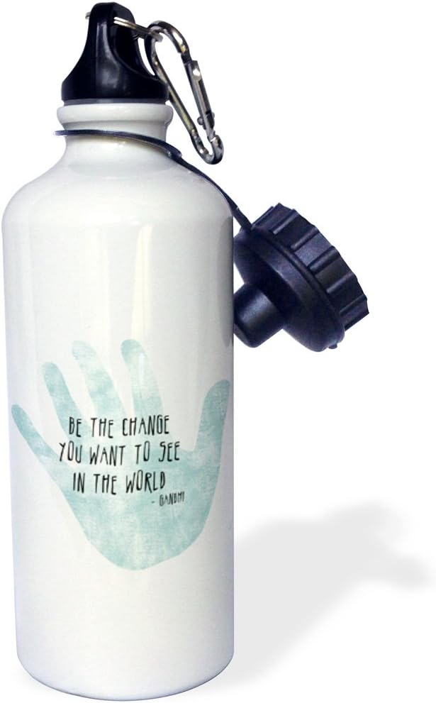 3dRose Be The Change Hand Sports Water Bottle, 21Oz, Multicolored