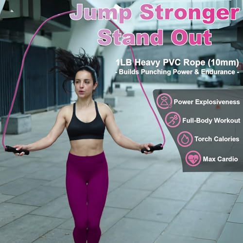 Coniflor Weighted Jump Rope, 1LB Tangle-Free Ball Bearing Rapid Speed Skipping Rope for Men Women, Adjustable 9mm Cotton &...