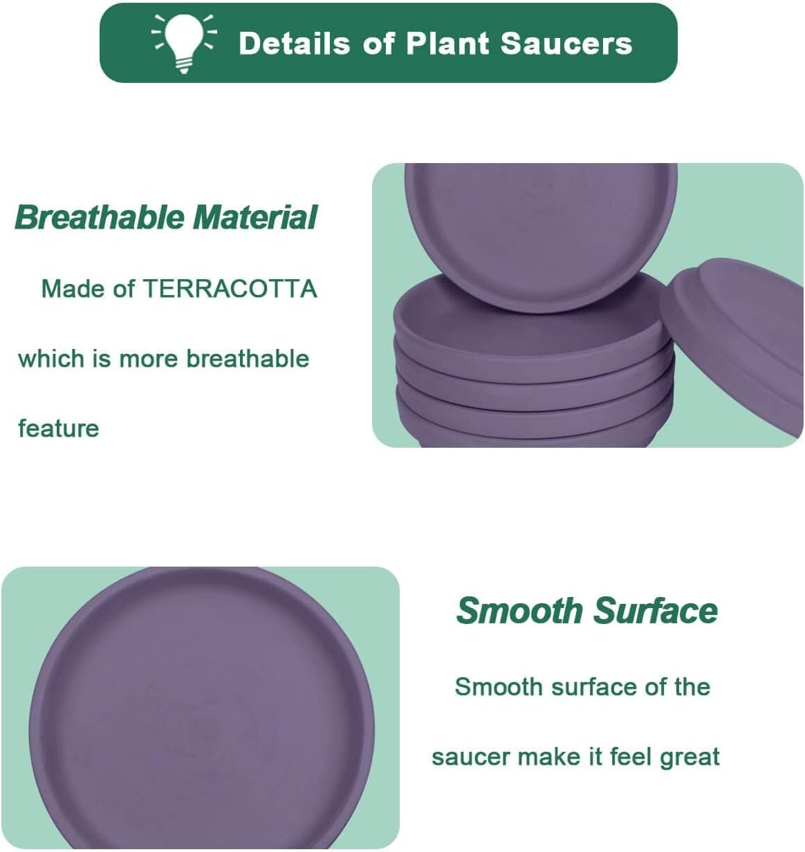 vensovo 8 Inch Purple Terracotta Plant Saucer Pots Tray - 4 Pcs Round Planter Saucers for Indoor & Outdoor Plants, Large Clay Trays Perfect for 7 Inch 7.5 Inch 8 Inch Flower Pot