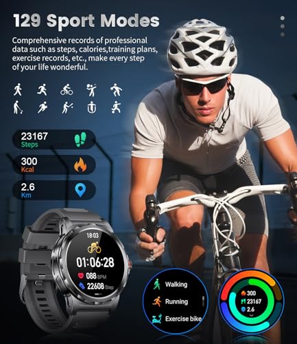 Military Smart Watch for Men(Answer/Dial Calls),1.46'' AMOLED Touchscreen/5ATM Waterproof/120+ Sports Modes Fitness Watch ...