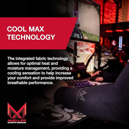 MUELLER Esports Medicine True Graduated Compression Gaming Arm Sleeves for Men and Women, 1 Pair (2 Arm Sleeves), Fits Lef...