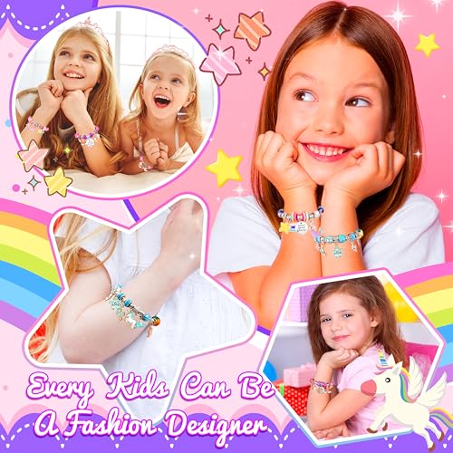 AMAZING TIME 130 Pcs Charm Bracelet Making Kit, Jewelry Toy for Girl Age 8-12 Beads Craft Set for 5 6 7 8 9 10 11 12 Year ...