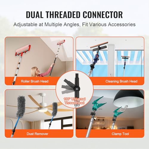 VEVOR Telescopic Extension Pole, 7-30 FT Multi-Purpose Extension Pole, Sturdy Aluminum Alloy Paint Extendable Pole with Fl...